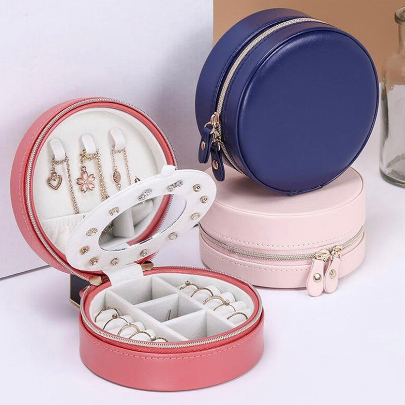 Three layers round portable jewelry box