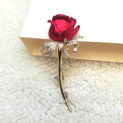 Gold Plated CZ Rose Brooch Pin