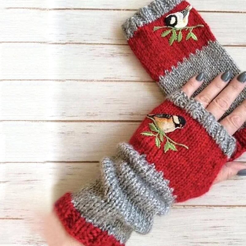 Warm Patchwork Embroidered Gloves