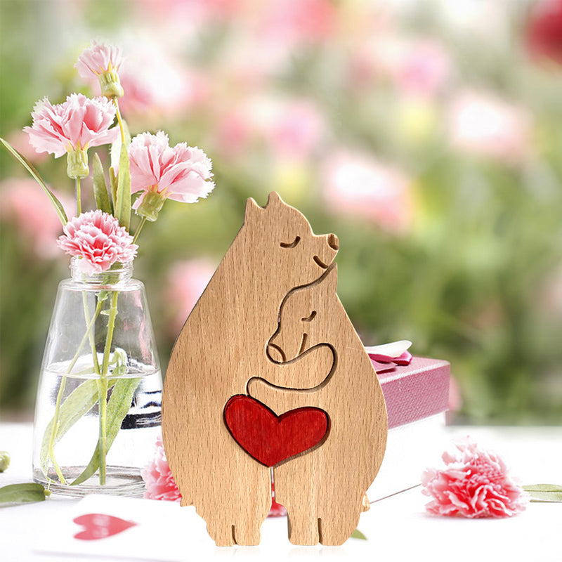 Hand-Carved Wooden Cuddling Animals Decoration