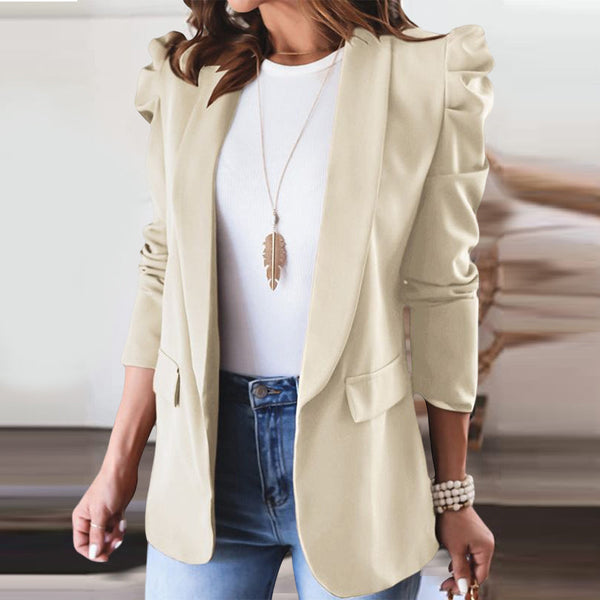 Women's Casual Lapel Blazer Puff Sleeve Open Front Work Blazer Suit