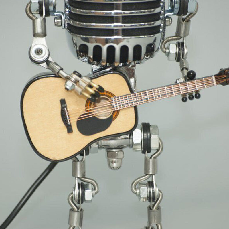 Vintage Microphone Robot Desk Lamp with Mini Guitar