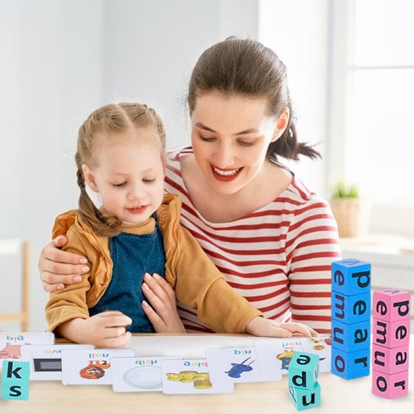 Wooden Crossword Puzzle Reading Blocks Word Spelling Game for Kids