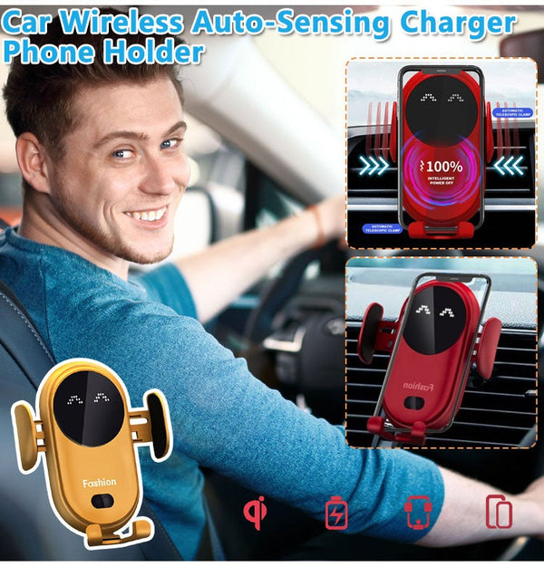 Wireless Car Charger Phone Holder Smart Sensor Auto-Clamping Car Mount