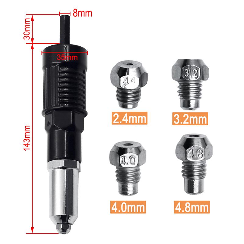 Professional Rivet Gun Adapter Kit 🛠With 4Pcs Different Nozzle Bolts