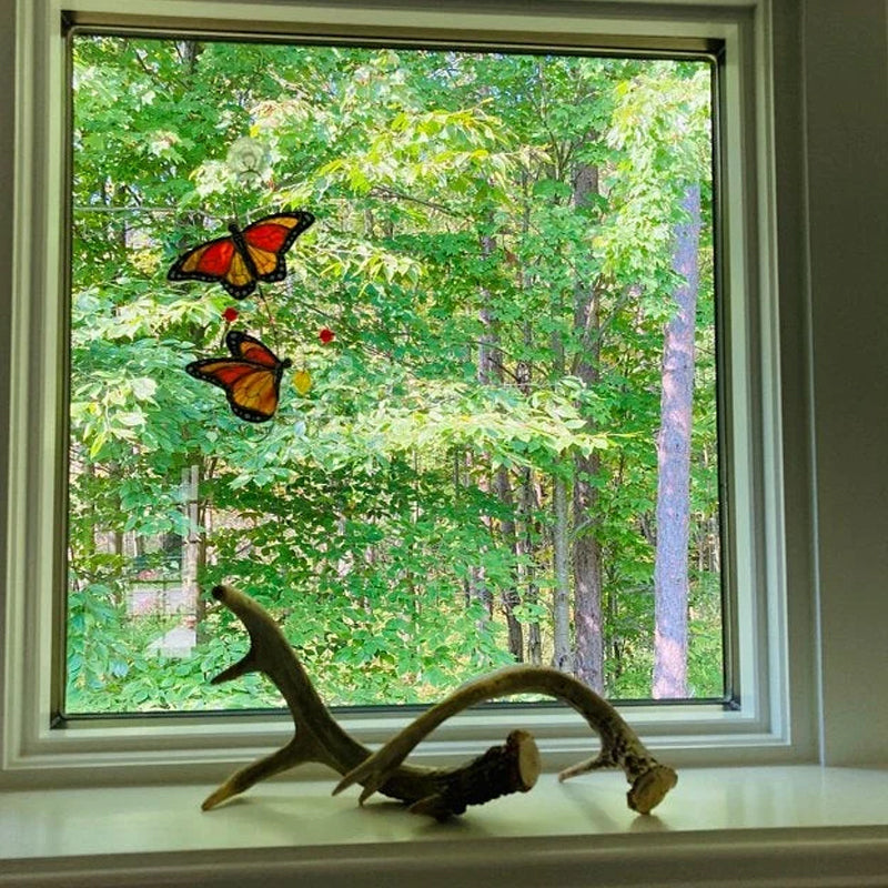 🦋🦋Stained Monarch Butterfly Glass Window Decor