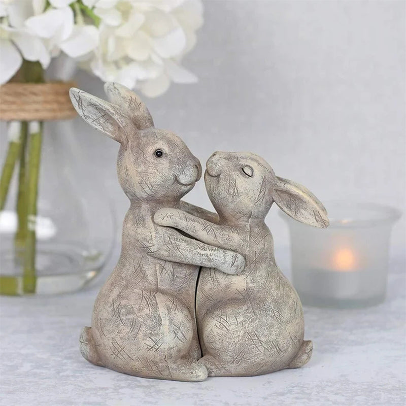 Animal Love Couple Cuddling Pair Figurine - Valentine's Sculptures Decor