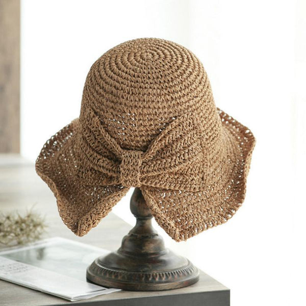 Straw Cloche Hat With Bow, Wide Brim Floppy Summer Sun Hat for Women