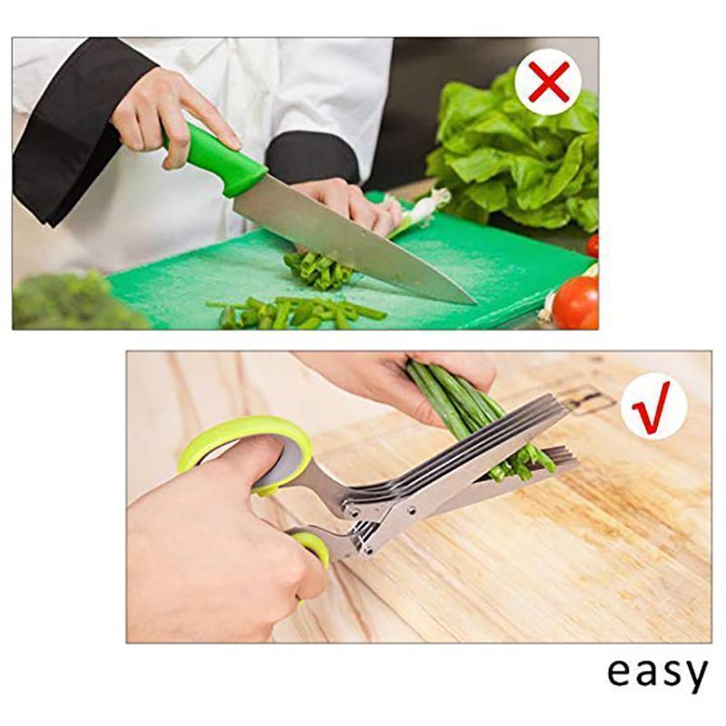 Multilayer Spring Onion Scissors 5 Blade Kitchen Salad Scissors with Safe Cover