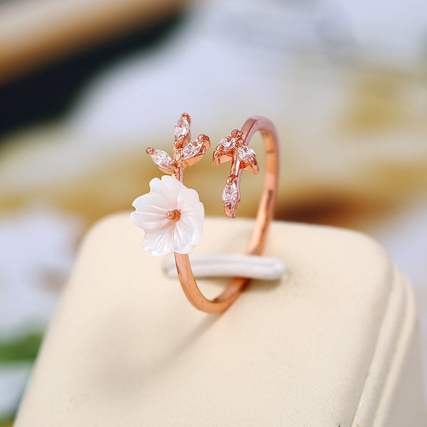 Crystal White Blossom Adjustable Ring