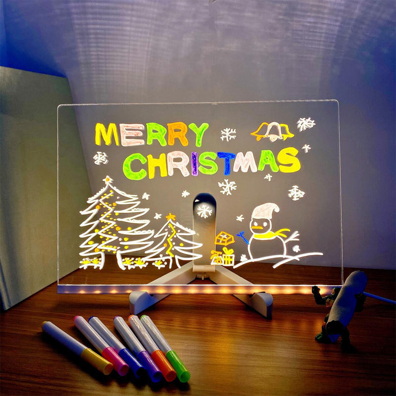 Acrylic LED Writing Message Board with Holder and 7 Colored Markers