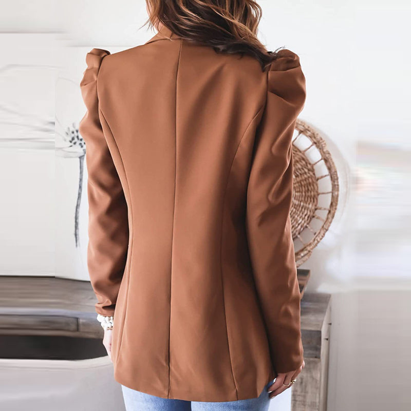 Women's Casual Lapel Blazer Puff Sleeve Open Front Work Blazer Suit