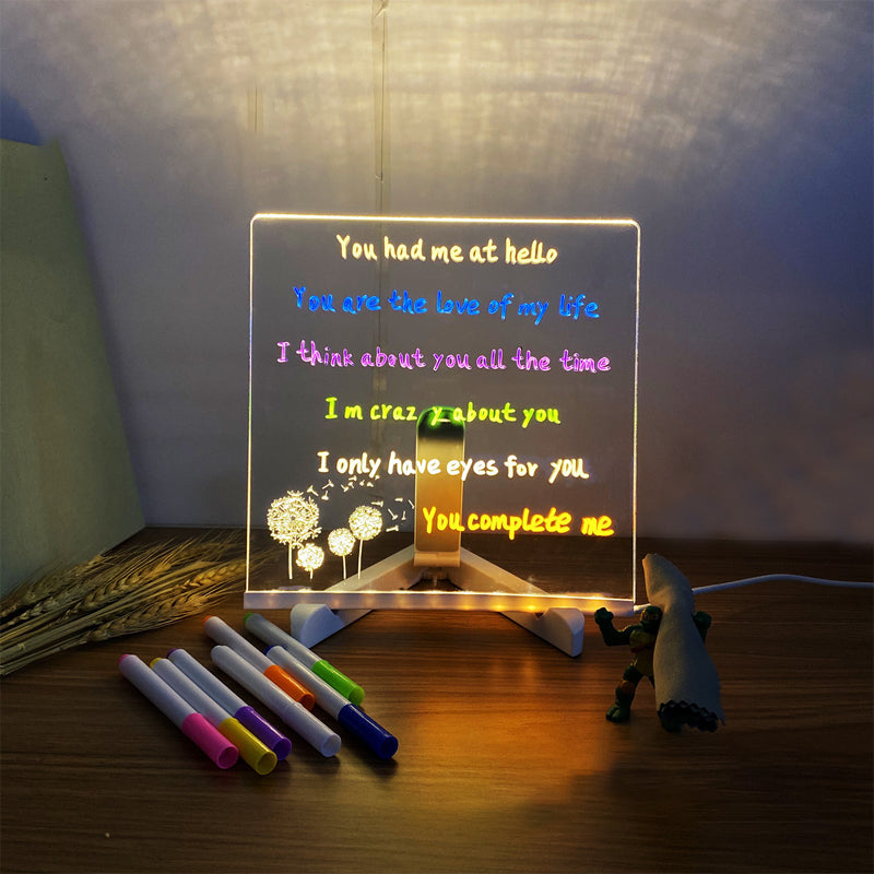 Acrylic LED Writing Message Board with Holder and 7 Colored Markers