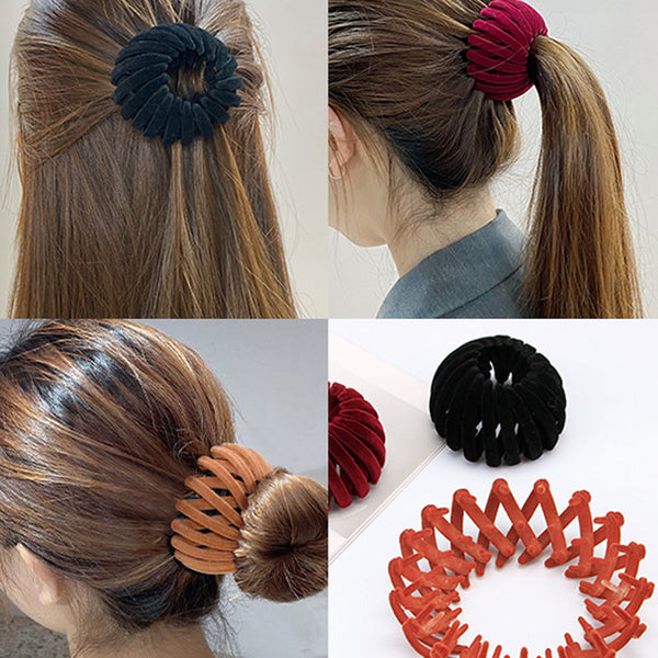 Velvet Bird Nest Hair Loops, Geometric Retractable Hair Clip