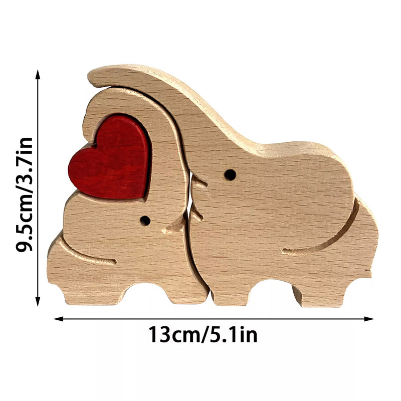 Hand-Carved Wooden Cuddling Animals Decoration