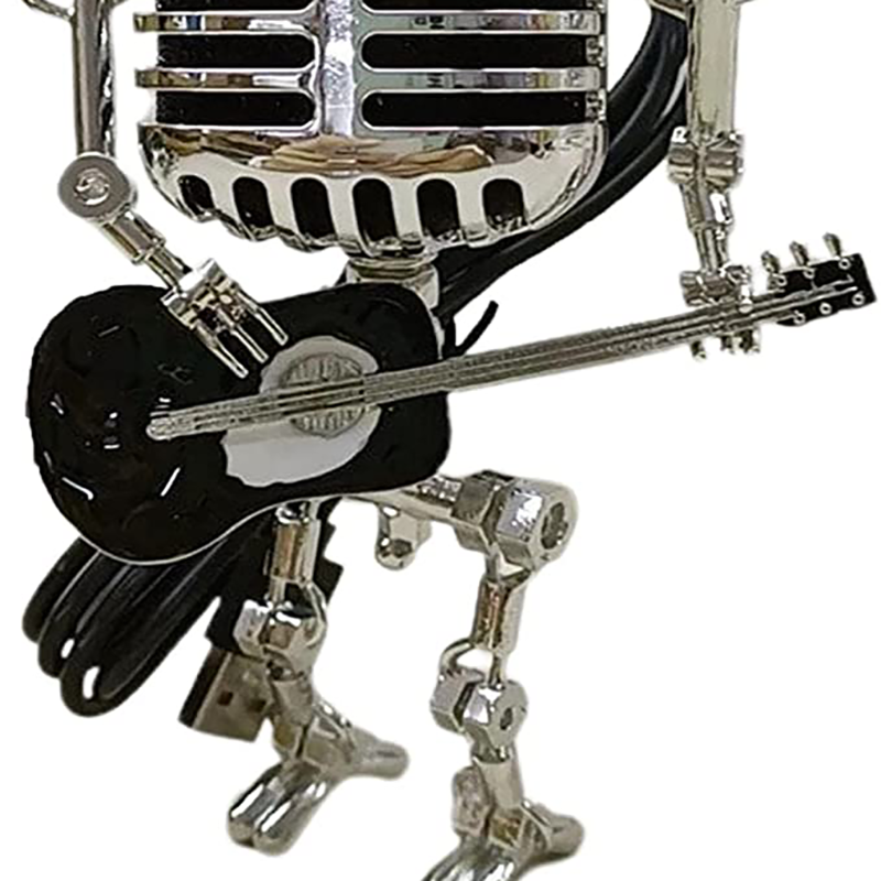 Vintage Microphone Robot Desk Lamp with Mini Guitar