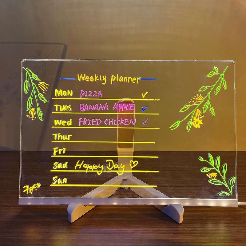 Acrylic LED Writing Message Board with Holder and 7 Colored Markers