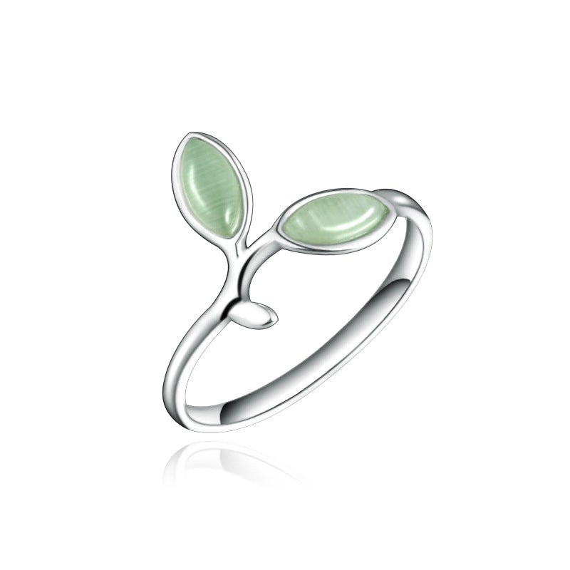 Spring in the Air Green Leaf 925 Sterling Silver Open Ring