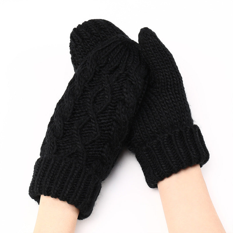 Diamond-shaped Finger-covered Woolen Gloves