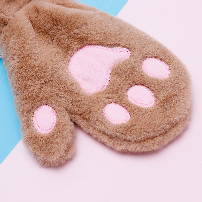 Thickened plush cat claw gloves