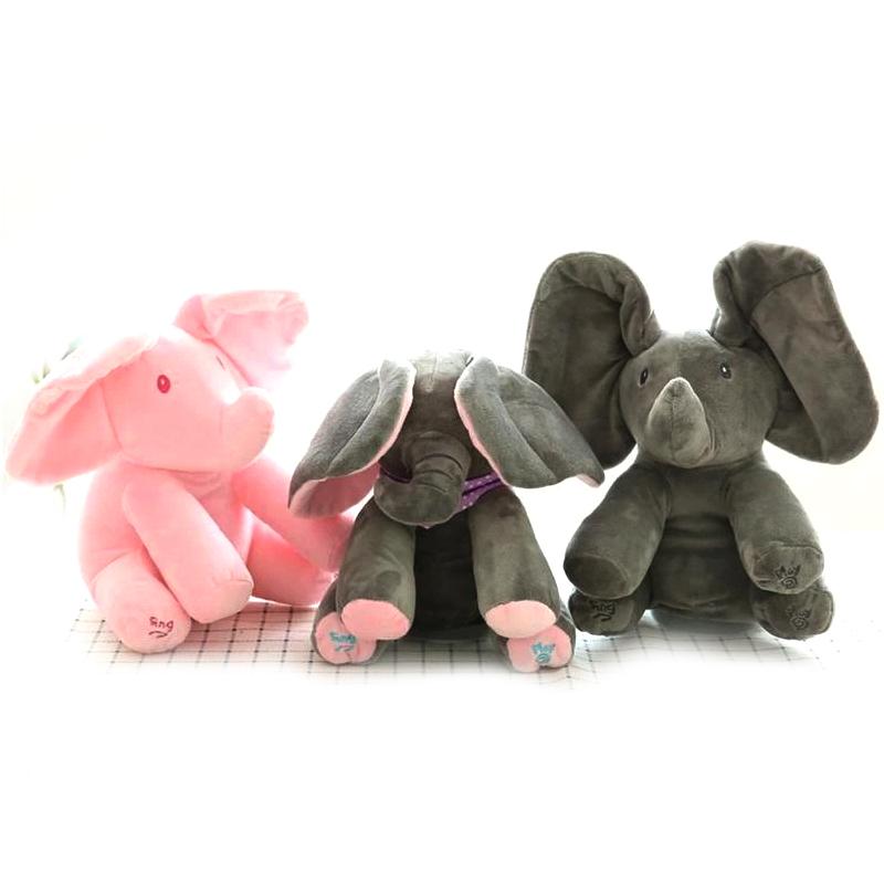 Peek-A-Boo Singing Elephant Plush Toy, Hide-and-seek Game Electric Toy
