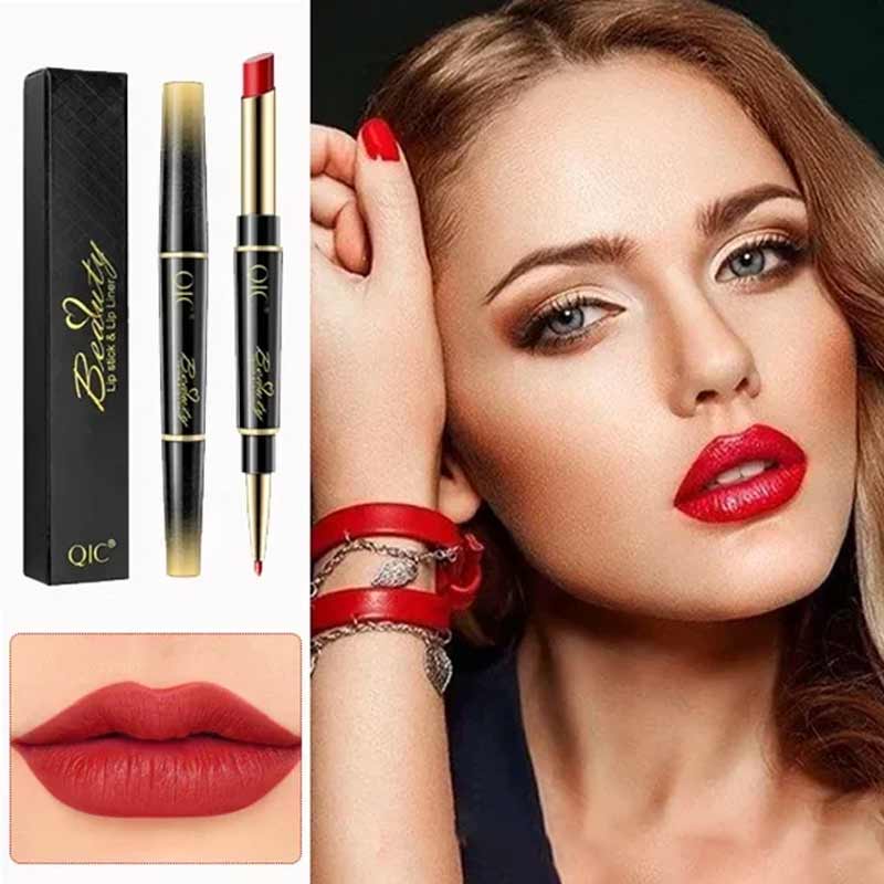 Women Double-End Auto Rotating Lipstick Matte Lip Liner Pencil