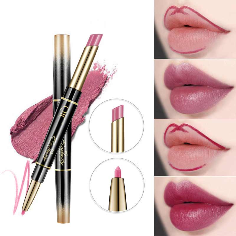 Women Double-End Auto Rotating Lipstick Matte Lip Liner Pencil