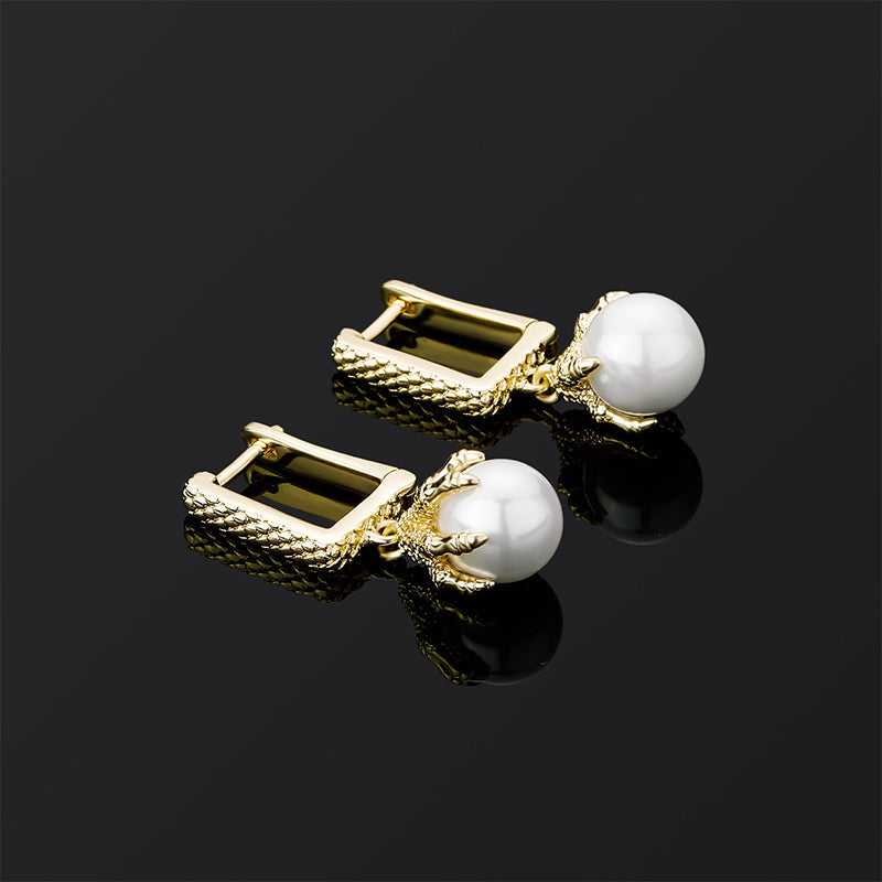 Dragon Claw Pearl Dangly Earrings