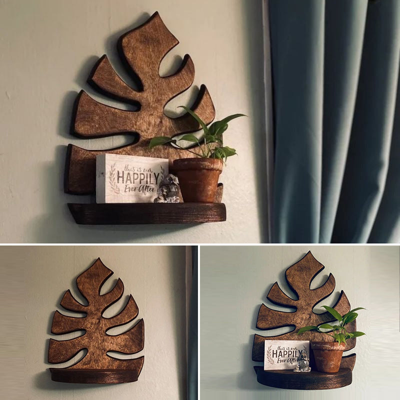 Wooden Monstera Wall Shelf