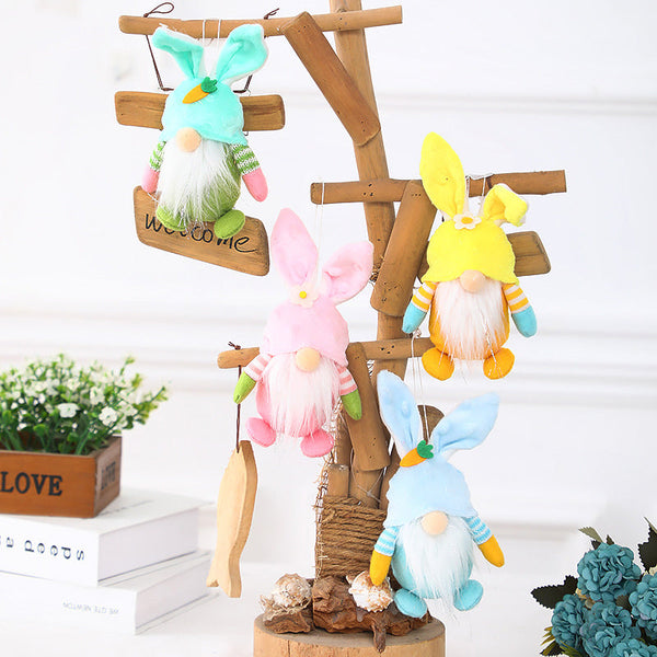 Handmade Easter Bunny Gnome Ornament Rabbit Doll for Home Decor