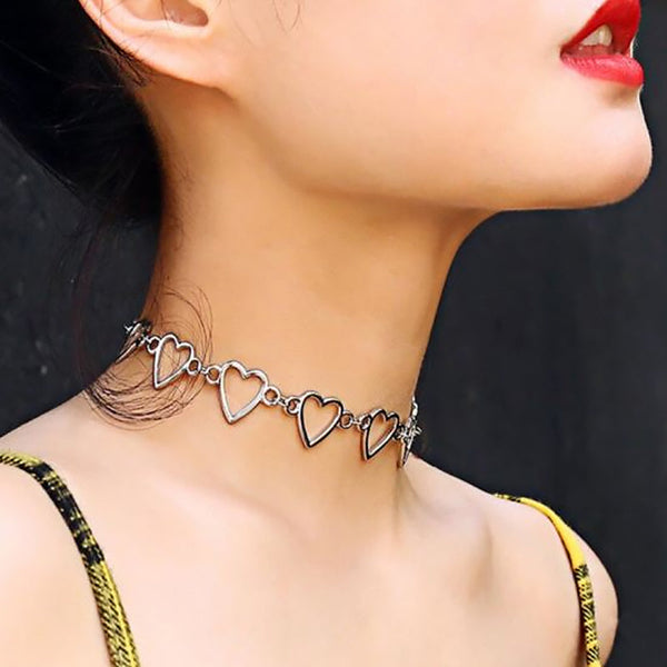 Hollow Korean Sweet Love Heart Choker Necklace