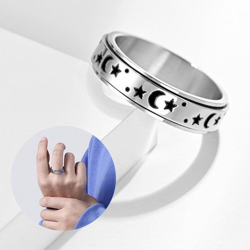 Retro Moon & Stars Spinning Anxiety Ring