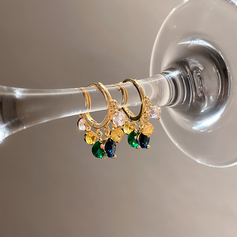 Glitter Colorful Zircon Drop Hoops Earrings