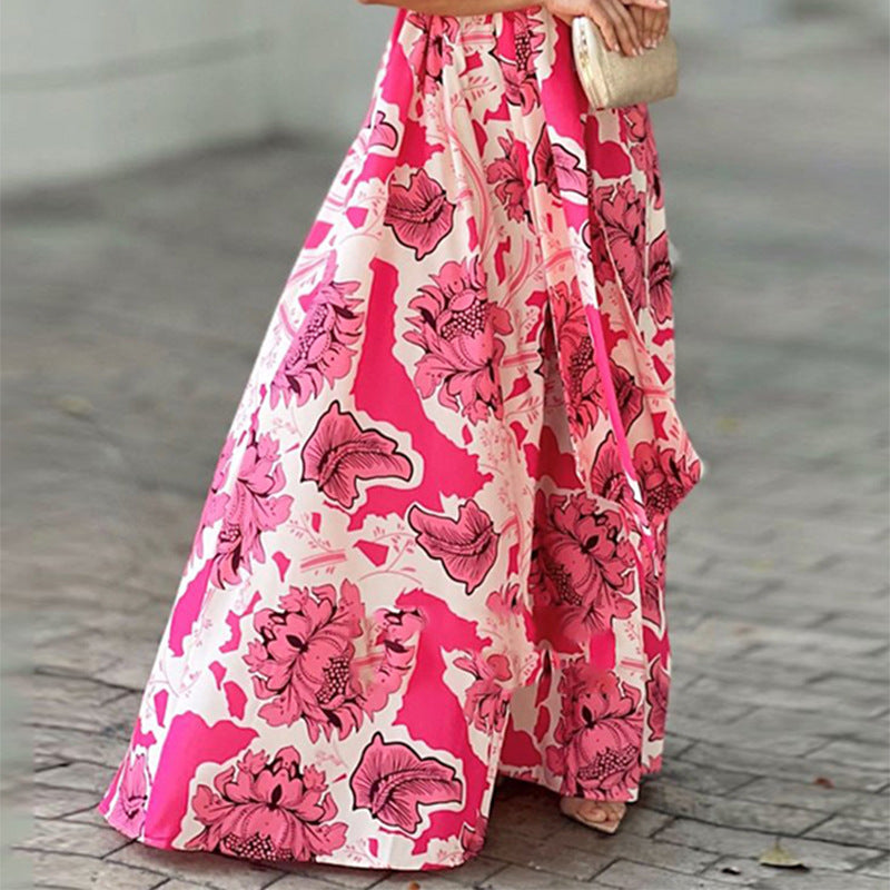 Women's Casual Modern Floral Print Dress V Neck Swing Maxi Dress