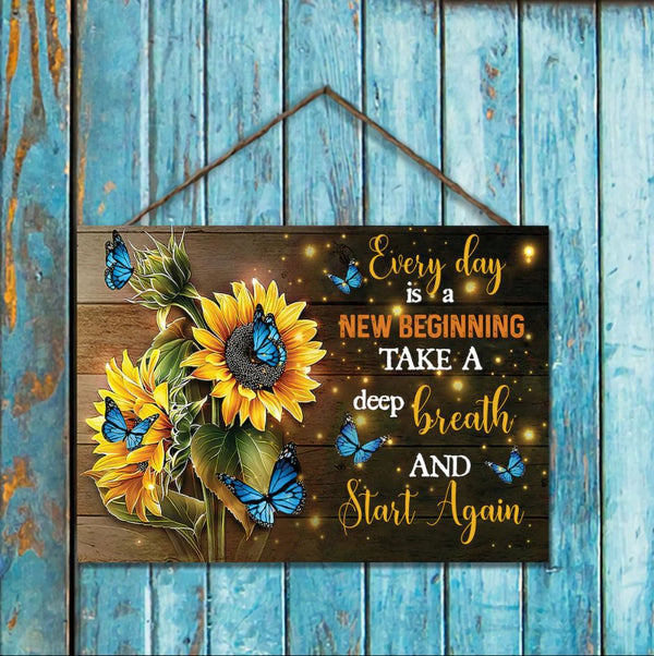 Butterfly Sunflowers Wall Art Painting with Wooden Frame