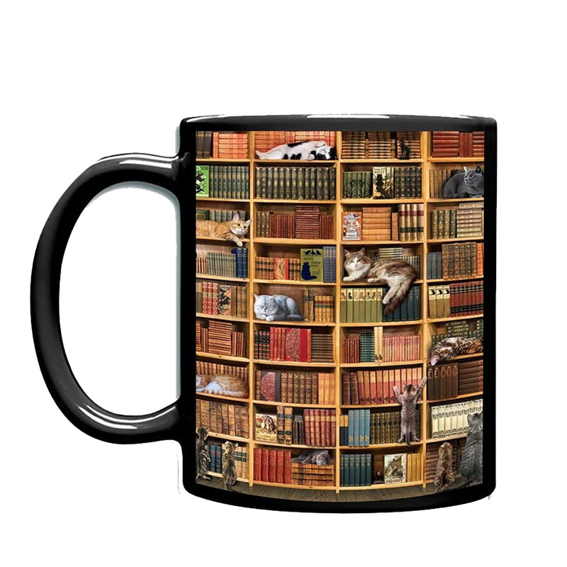 Cat Book Lover Ceramic Coffee Mug