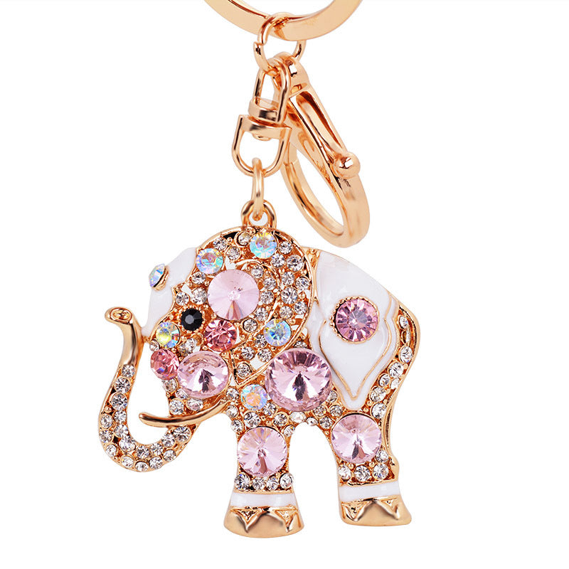 Cute Lucky Pink Elephant Large Crystal Rhinestone keychain