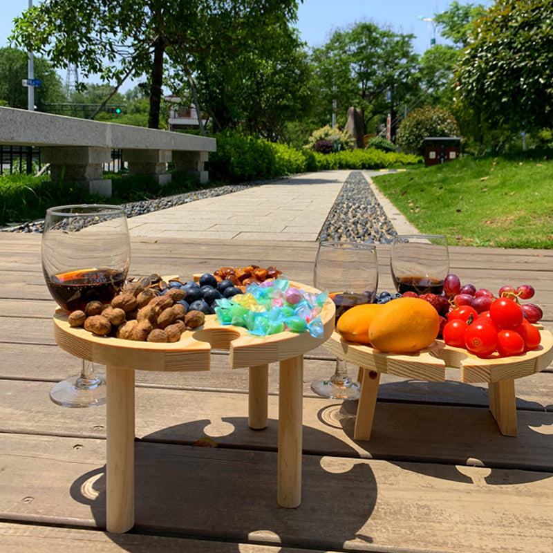 Wooden Outdoor Folding Picnic Table with Glass Holder