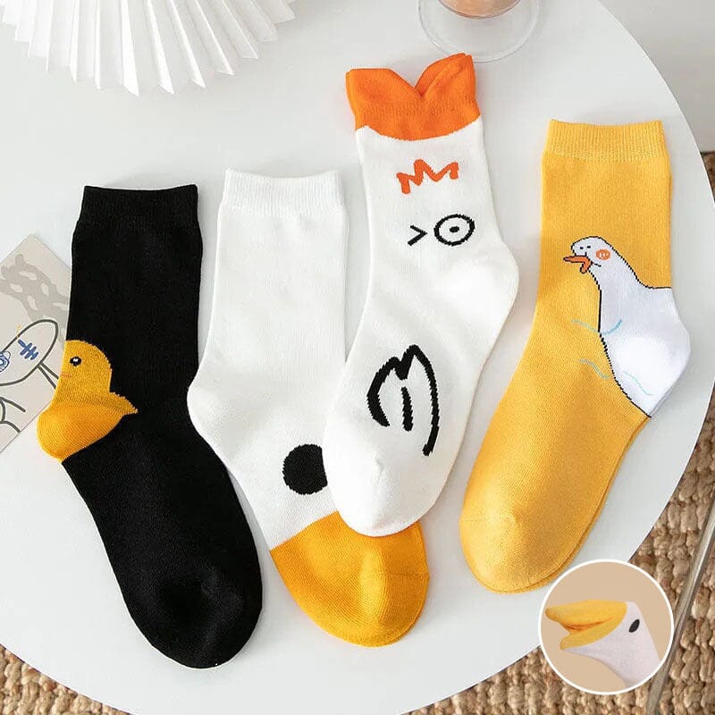 4 Pairs Funny Goose Game Socks Untitled Animal Novelty Cotton Hosiery