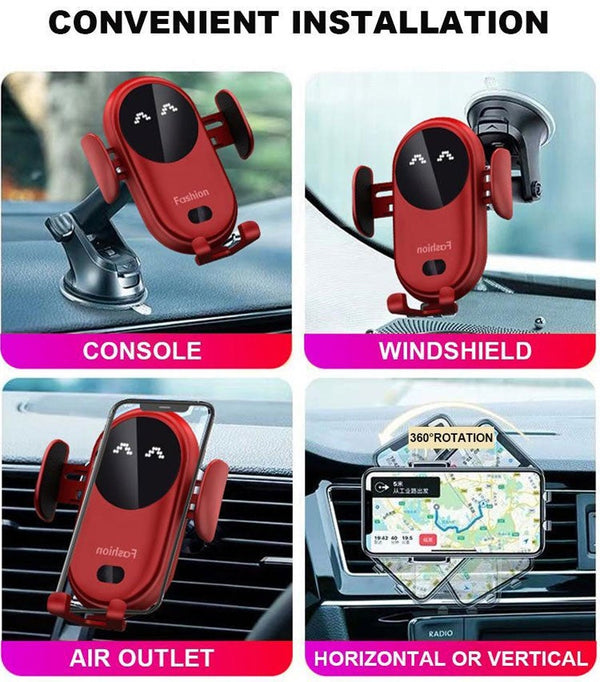 Wireless Car Charger Phone Holder Smart Sensor Auto-Clamping Car Mount