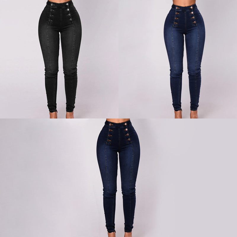 Double Breasted High Waist Skinny Jeans