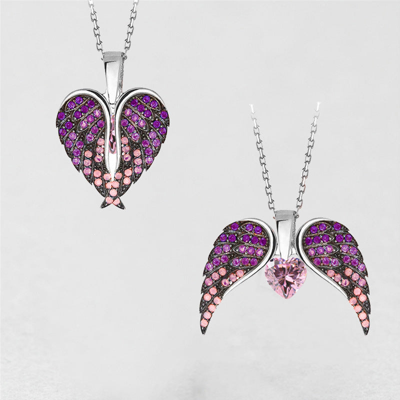 Heart & Angel Wings Pendant Necklace