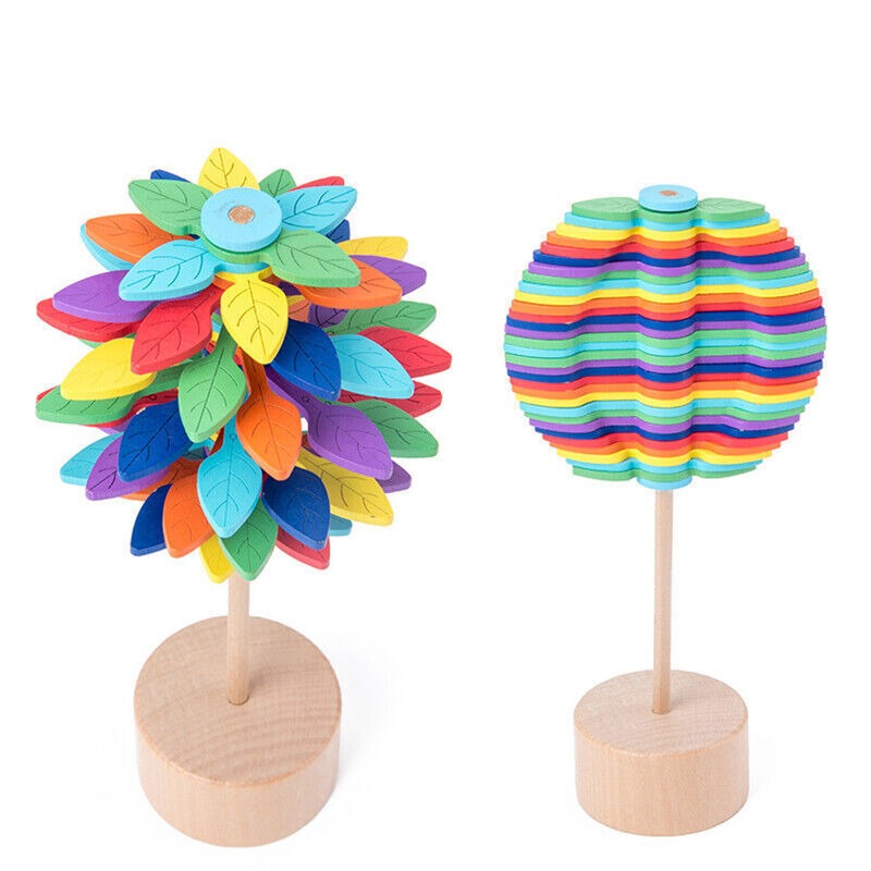 Wooden Helicone Lollipop Rotating Magic Wand Stress Relief Toy