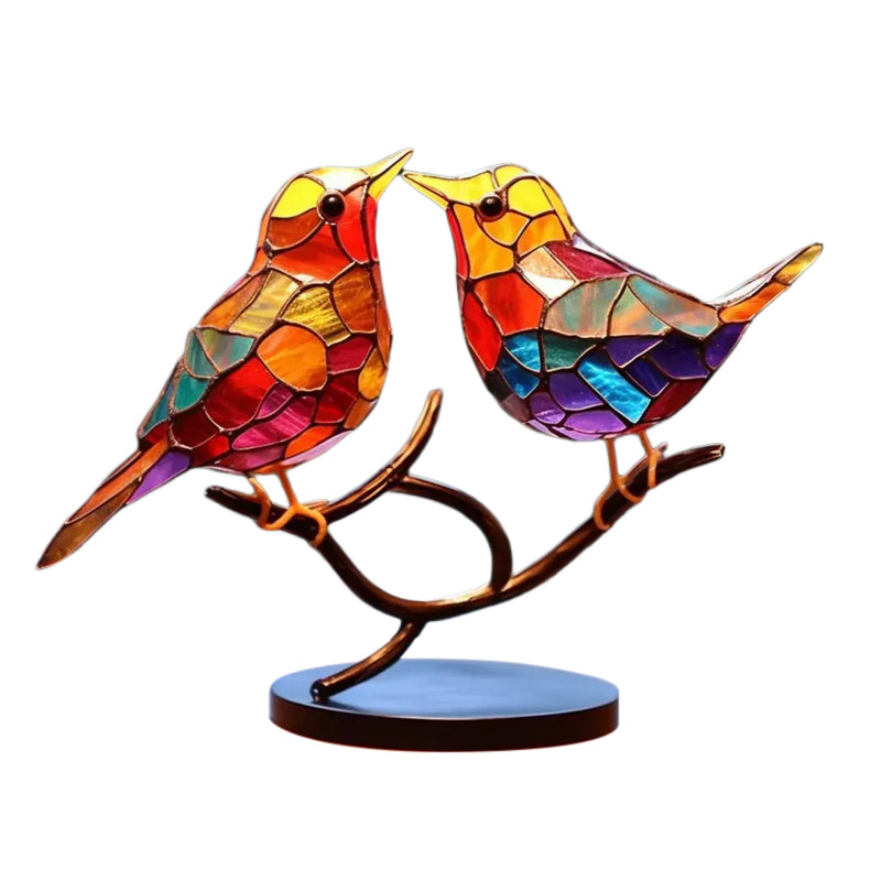 Birds on Branches Stained Acrylic Ornaments, Double Sided Multicolor Style