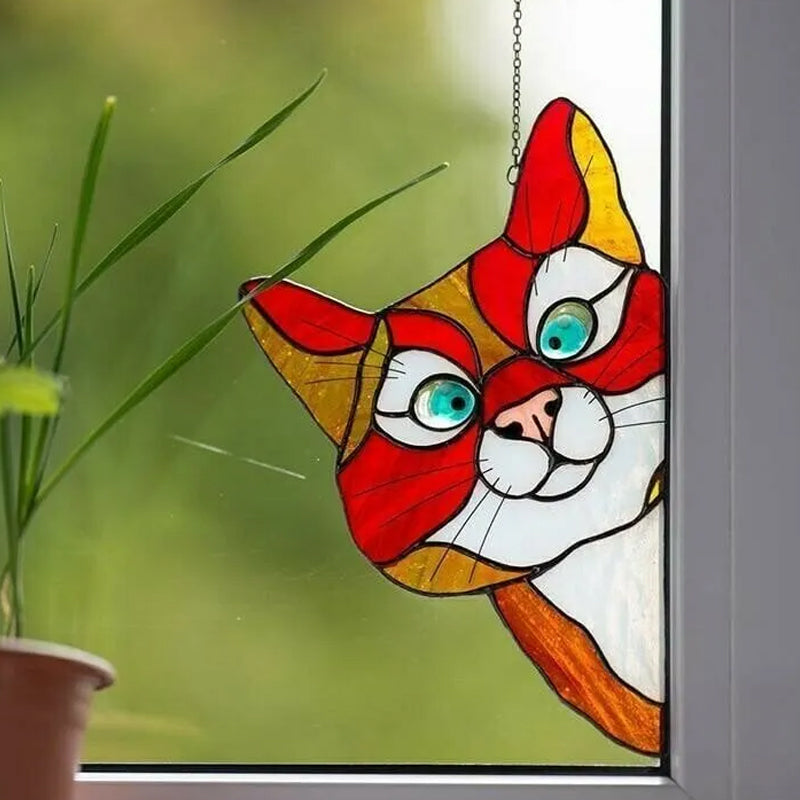 Handmade Stain Cat Suncatcher For Window